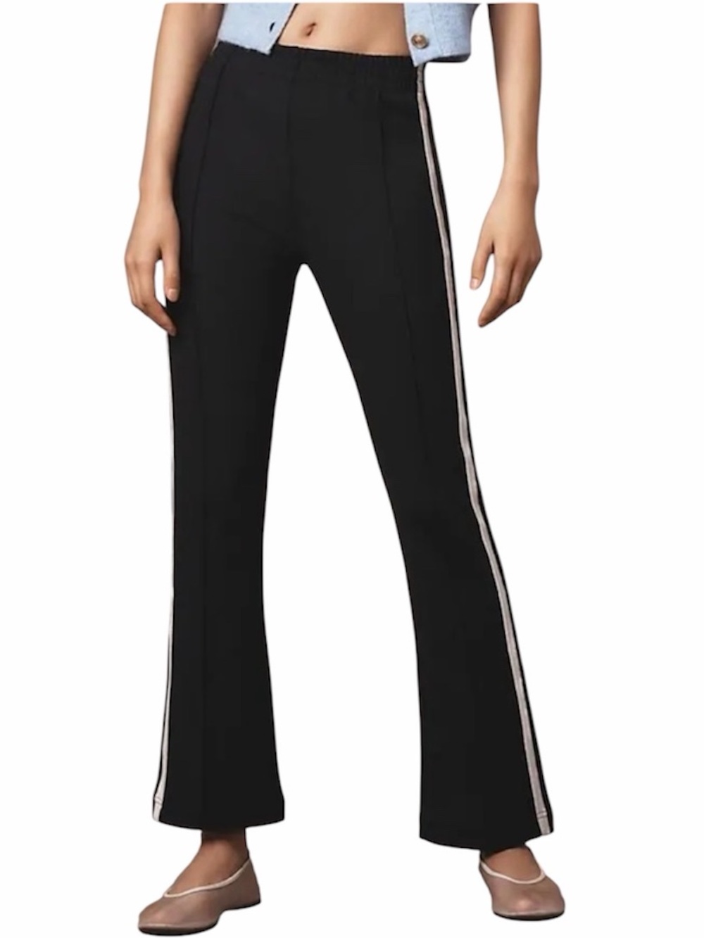Maeve Anthropologie | Women’s Black Pull On Track Pants White Stripe Size Medium